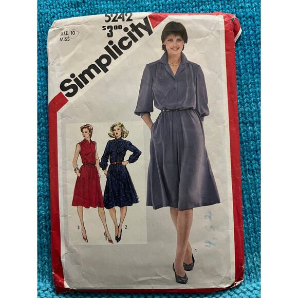 Simplicity 5242 Sewing pattern shirt dress swing skirt 1980s size 10 - Picture 1 of 5